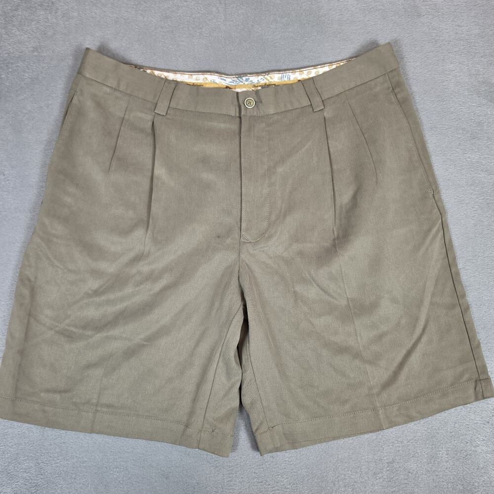 Tommy Bahama Men's 100% Silk Pleated Shorts Khaki Beige Size 36 Casual Luxury